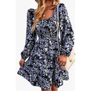 ⚡️ NEW ⚡️ Women's Square Neck Smocked Long Sleeve Floral Babydoll Mini Dress